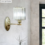 Silver Modern Cylinder Crystal Wall Light Fixture For Living Room - 1/2 Lights Sconce