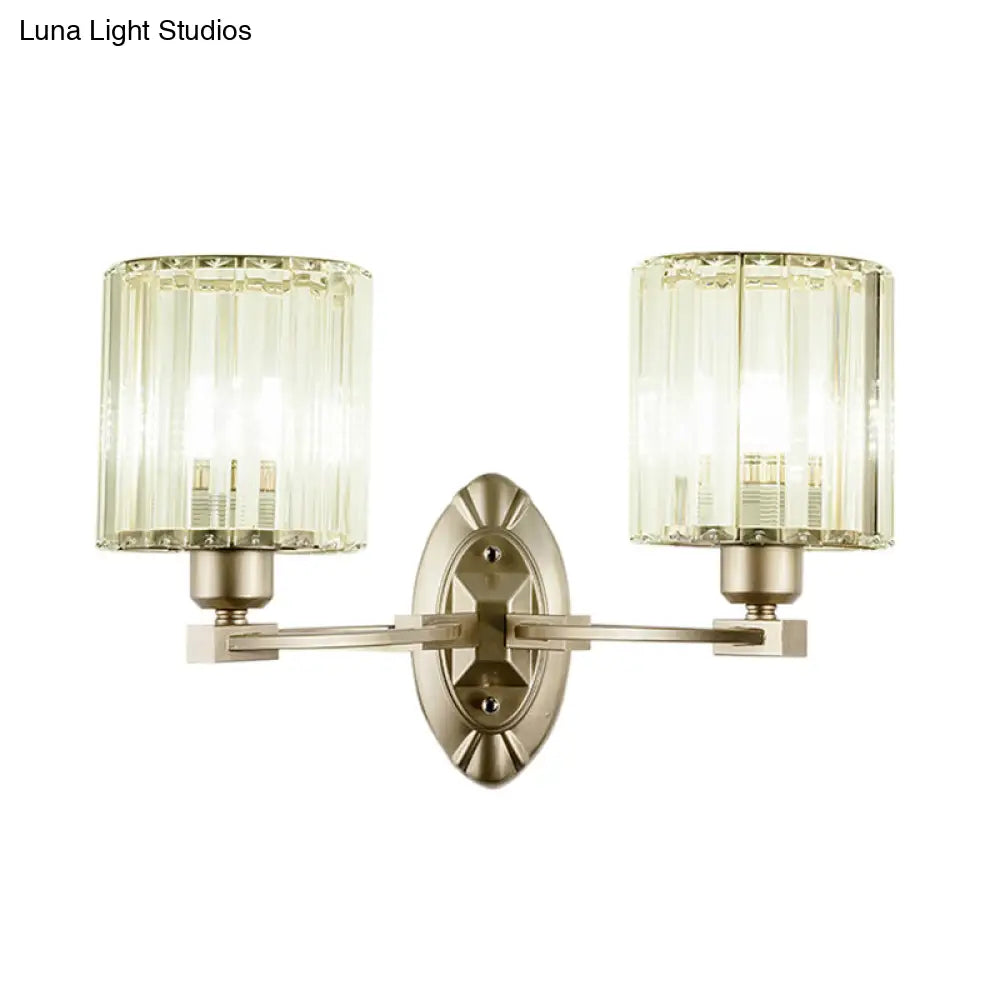 Silver Modern Cylinder Crystal Wall Light Fixture For Living Room - 1/2 Lights Sconce