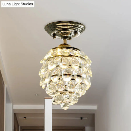 Silver Modernist Pinecone Crystal Ball Led Ceiling Lamp For Hallway
