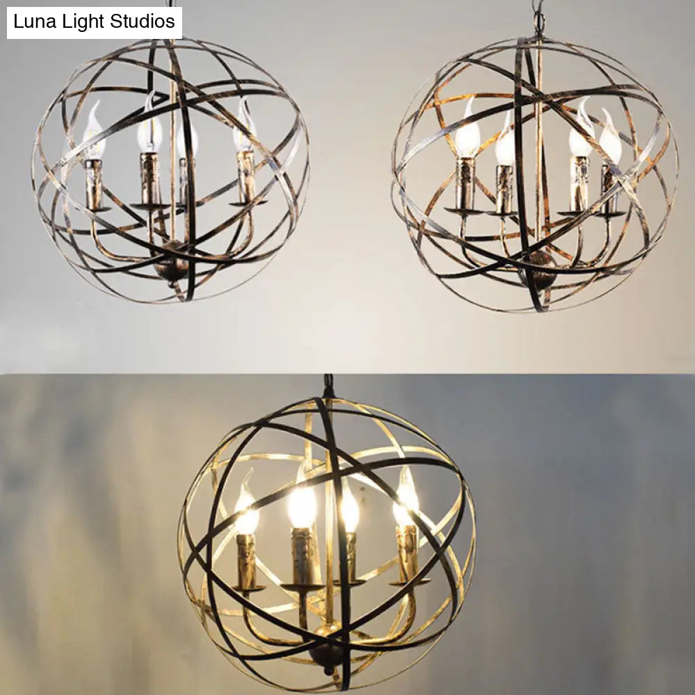 Silver Pendant Chandelier - 4-Light Metal Candle-Style Fixture For Dining Room