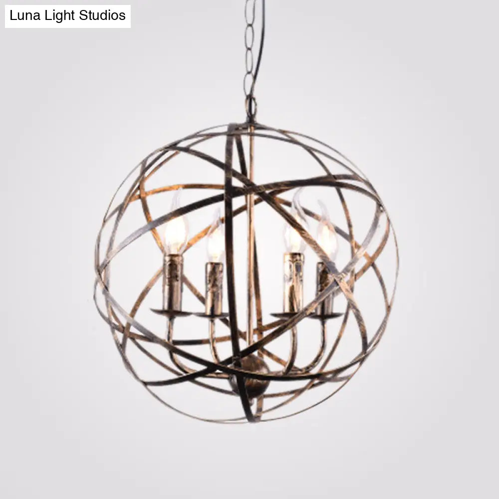 Silver Pendant Chandelier - 4-Light Metal Candle-Style Fixture For Dining Room