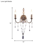 Silver Rustic Metal Candle Wall Sconce With Crystal Bracelet Décor - 2 Head Living Room Lighting