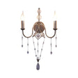 Silver Rustic Metal Candle Wall Sconce With Crystal Bracelet Décor - 2 Head Living Room Lighting