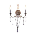 Silver Rustic Metal Candle Wall Sconce With Crystal Bracelet Décor - 2 Head Living Room Lighting