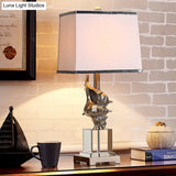 Silver/White Conch Shell Night Light Countryside Resin Table Lamp With Pleated Fabric Shade