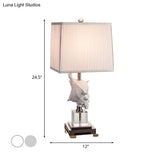 Silver/White Conch Shell Night Light Countryside Resin Table Lamp With Pleated Fabric Shade