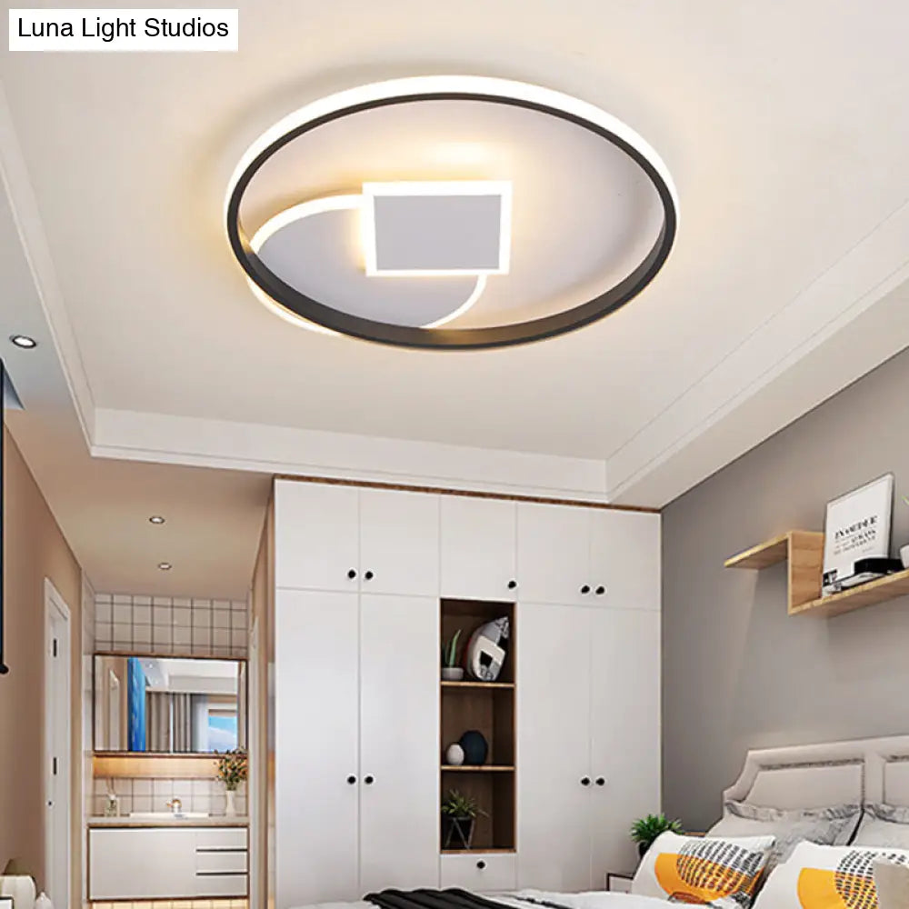 Simple Acrylic Led Flush Mount Ceiling Lamp Round And Square Design White-Black White/Warm Light