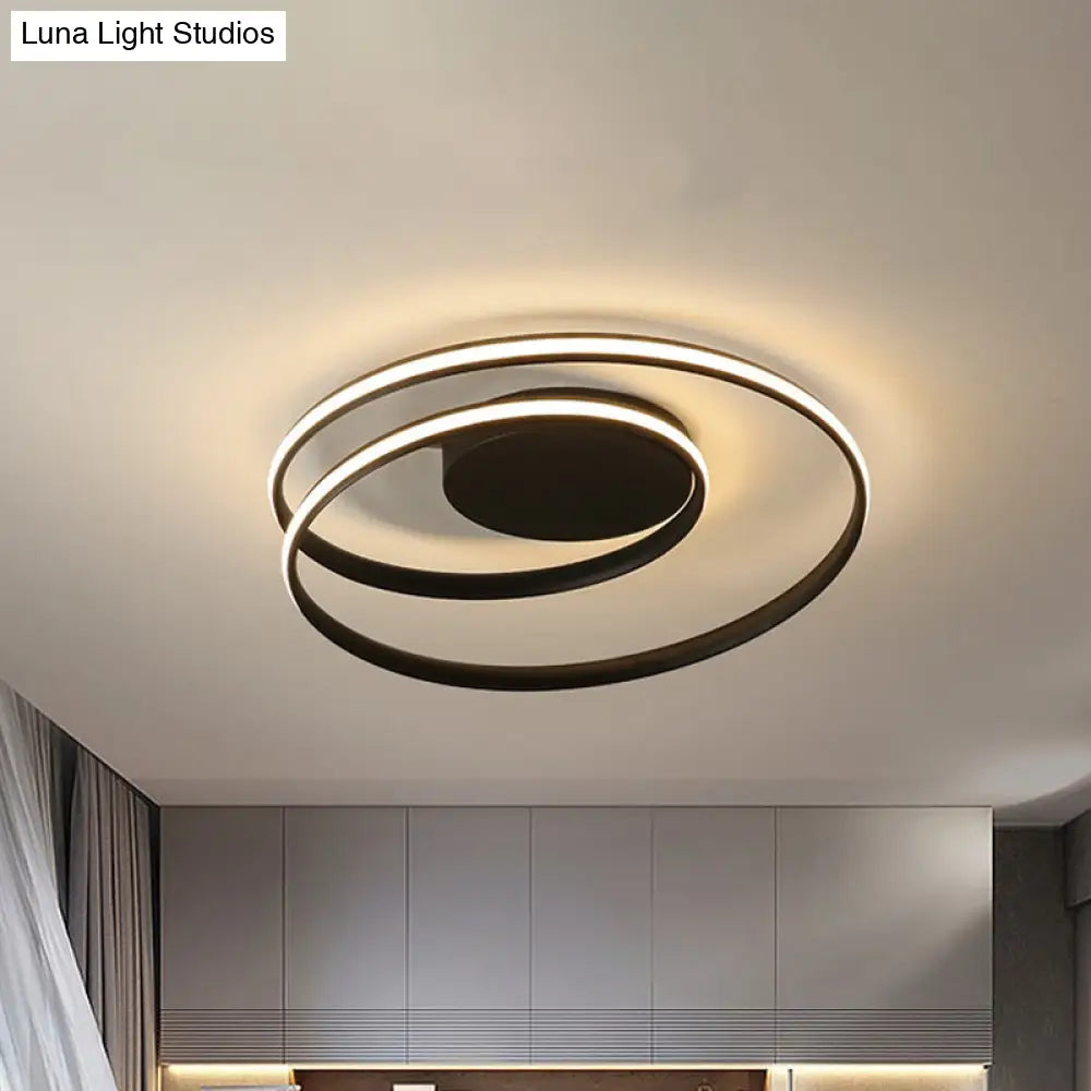Simple Acrylic Led Loop Ceiling Lamp In Black/White - 18’/23.5’ Wide Flush Light Fixture With