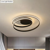 Simple Acrylic Led Loop Ceiling Lamp In Black/White - 18’/23.5’ Wide Flush Light Fixture With