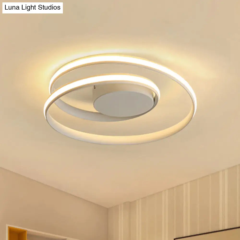 Simple Acrylic Led Loop Ceiling Lamp In Black/White - 18’/23.5’ Wide Flush Light Fixture With