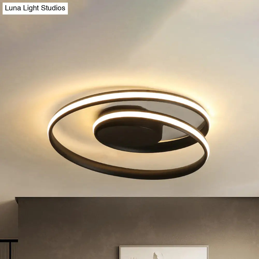 Simple Acrylic Led Loop Ceiling Lamp In Black/White - 18’/23.5’ Wide Flush Light Fixture With
