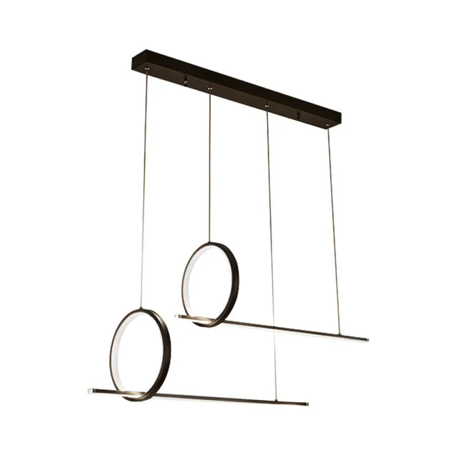 Sleek Acrylic Linear And Ring Ceiling Chandelier In Black With Warm/White Light - 1/2 Hanging