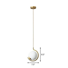 Simple Ball Pendant Light Cream Glass Bedside Suspension Lighting In Gold / 7.5’ Cord