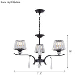 Simple Beveled Crystal Chandelier - 3 Lights Elegant Black Suspension Lamp With Droplet