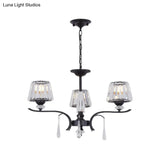 Simple Beveled Crystal Chandelier - 3 Lights Elegant Black Suspension Lamp With Droplet
