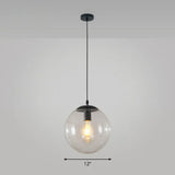 Simple Black Glass Pendant Light With Single-Bulb For Restaurant Ceilings / 12’ Clear