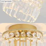 Simple Black/Gold Cylinder Crystal Ceiling Flush Mount - 1-Light Corridor Mini Lamp