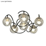 Simple Black Semi Flush Mount Ceiling Lamp With 6 Bulbs And Global Clear/Smoke Gray Glass Shade