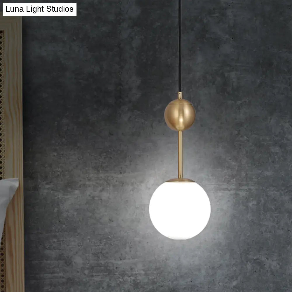 Simple Brass Bedroom Pendant Light with Milk Glass Shade Brass