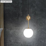 Simple Brass Bedroom Pendant Light with Milk Glass Shade Brass