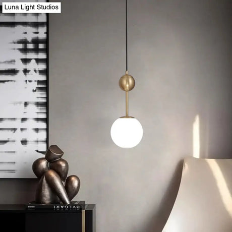 Simple Brass Bedroom Pendant Light with Milk Glass Shade Brass