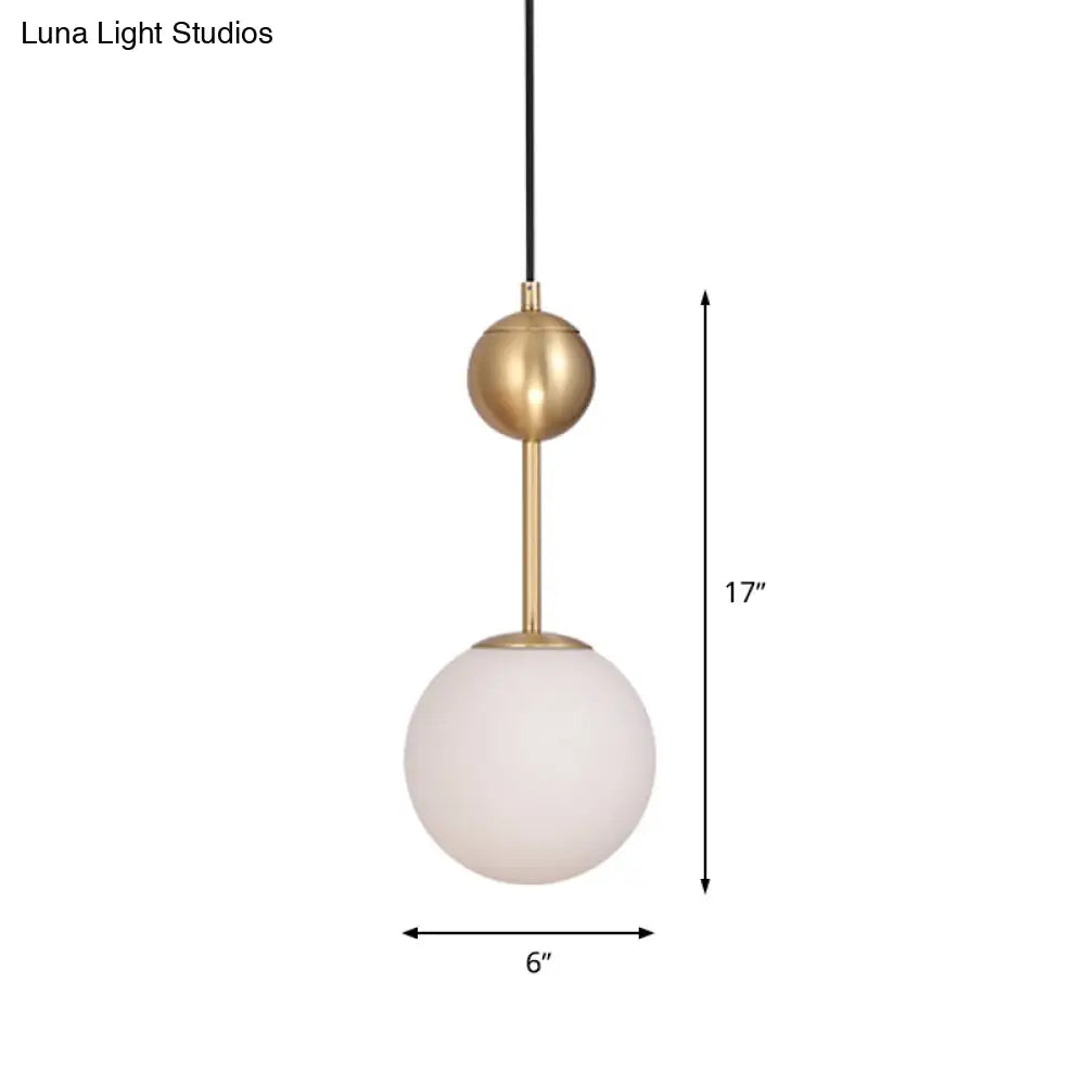 Simple Brass Bedroom Pendant Light with Milk Glass Shade Brass