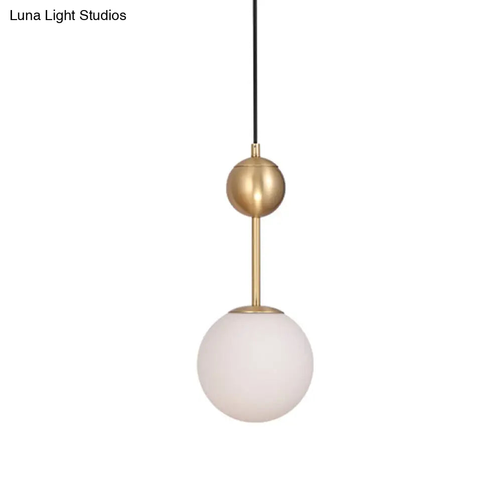 Simple Brass Bedroom Pendant Light with Milk Glass Shade Brass