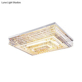 Simple Chrome Led Flushmount Ceiling Light With Laminated Crystal And 7 Color Options