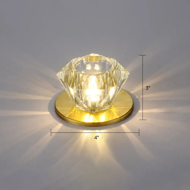 Simple Clear Crystal Gemstone Shaped Flush Ceiling Light For Hallways - Mount Fixture / Warm