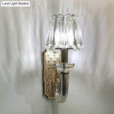Simple Clear Crystal Tapered Cone Sconce Light Fixture - Elegant 1-Bulb Wall Lighting Idea For