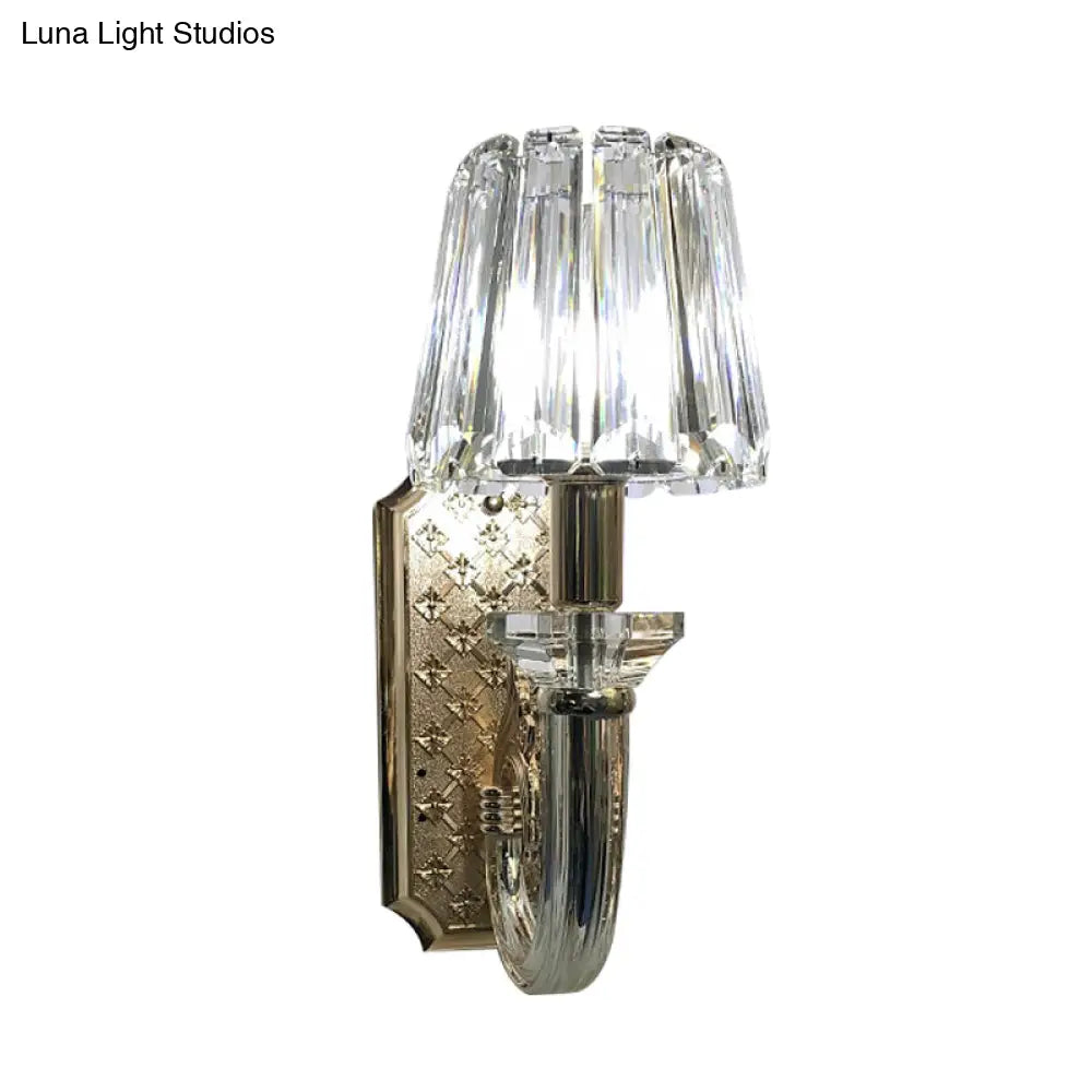 Simple Clear Crystal Tapered Cone Sconce Light Fixture - Elegant 1-Bulb Wall Lighting Idea For