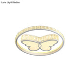 Simple Crystal Butterfly Led Ceiling Lamp For Bedroom - White Flush Mount Lighting