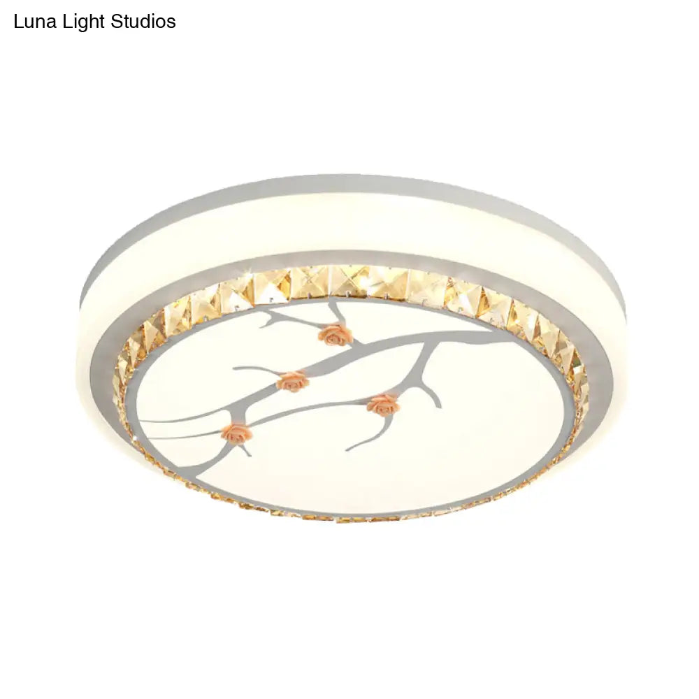 Simple Crystal Drum Ceiling Flush Mount - White Led Light For Bedroom (White/3 Color A/B)