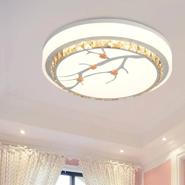 Simple Crystal Drum Ceiling Flush Mount - White Led Light For Bedroom (White/3 Color A/B)