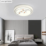 Simple Crystal Drum Ceiling Flush Mount - White Led Light For Bedroom (White/3 Color A/B)