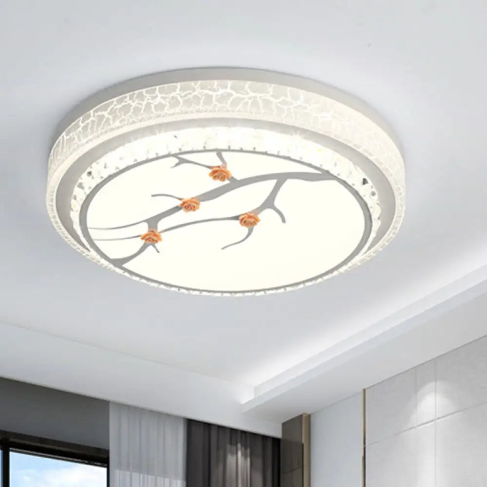 Simple Crystal Drum Ceiling Flush Mount - White Led Light For Bedroom (White/3 Color A/B) / A