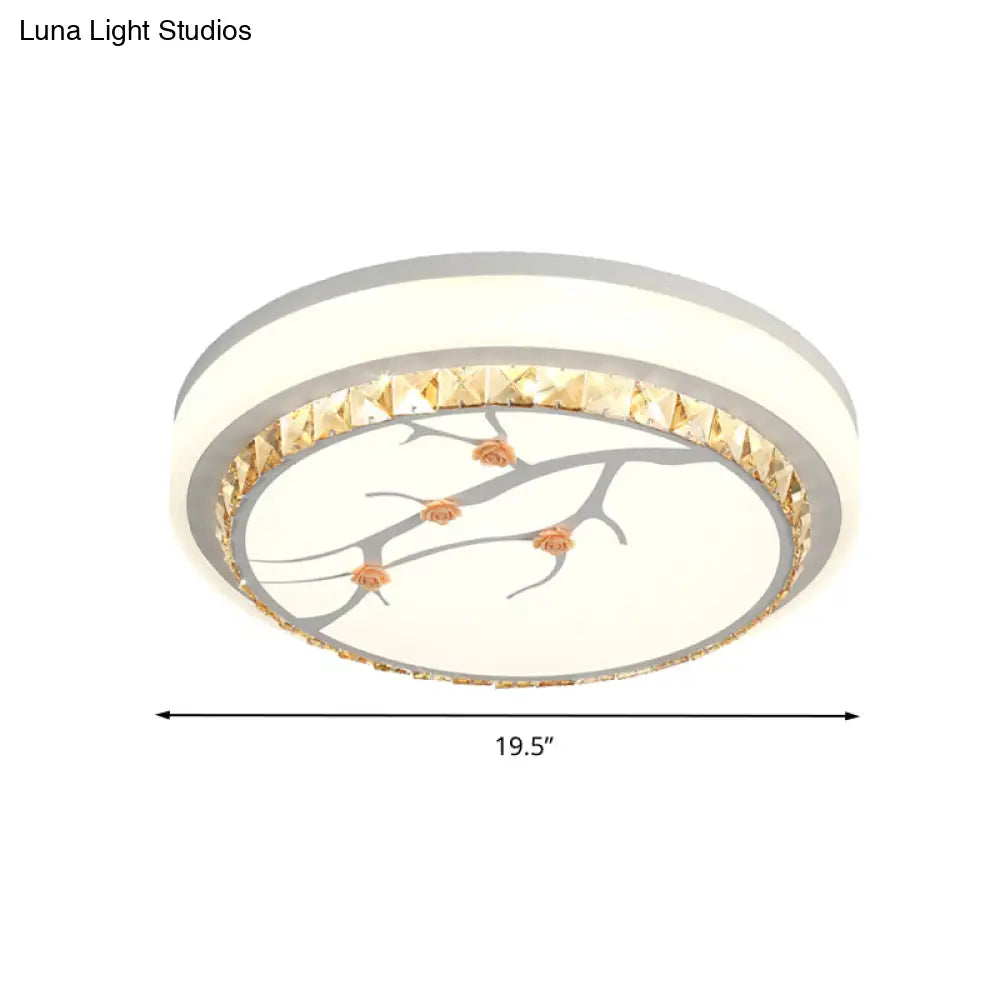 Simple Crystal Drum Ceiling Flush Mount - White Led Light For Bedroom (White/3 Color A/B)