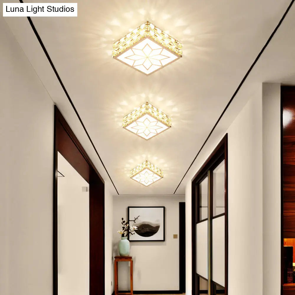 Simple Crystal Embedded Led Ceiling Flush Mount Light Fixture For Hallways