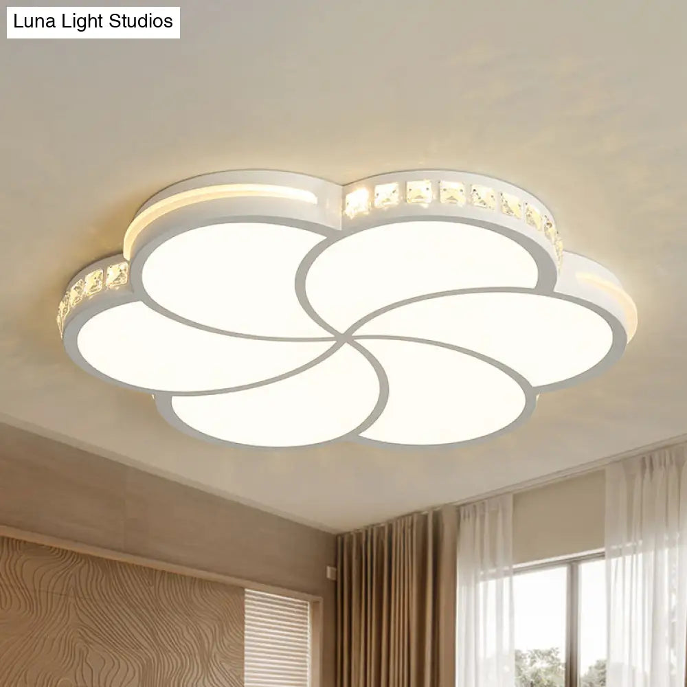 Simple Crystal Flower Flush Mount Led Bedroom Lamp - 16.5/20.5/24.5 W Light Fixture In Warm/White/3