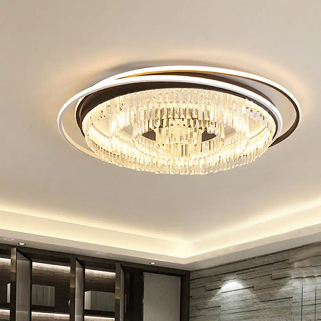 Simple Crystal Led Circular Living Room Flush Light - 18’/23.5’/31.5’ W White Light/Remote