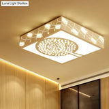 Simple Crystal Led Flush Mount Fixture - White Tree Design With Warm/White/3 Color Lighting For