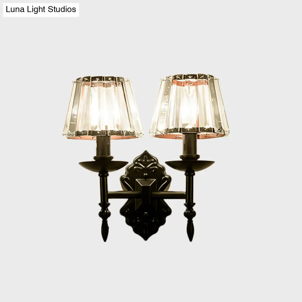 Simple Crystal Prisms Cone Wall Lamp - Black Candlestick Design 1/2-Head Light
