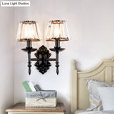 Simple Crystal Prisms Cone Wall Lamp - Black Candlestick Design 1/2-Head Light