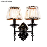 Simple Crystal Prisms Cone Wall Lamp - Black Candlestick Design 1/2-Head Light