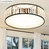 Simple Crystal-Shaded Drum Flush Mount Lamp - Black/Bronze 3/4/5-Light Fixture For Bedrooms Ceiling