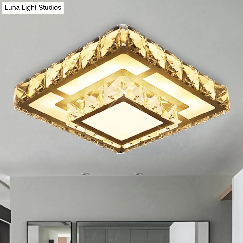 Simple Crystal Square Led Ceiling Light In Warm/White For Corridor - Recessed/Surface Mount