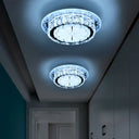 Simple Drum Clear Crystal Flush Mount Lighting With 5 Lights – White Acrylic Shade For Corridor