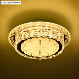 Simple Drum Clear Crystal Flush Mount Lighting With 5 Lights – White Acrylic Shade For Corridor