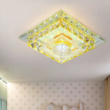 Simple Flushmount Led Ceiling Light With Clear Crystal Square Design And Ribbed Glass Shade In