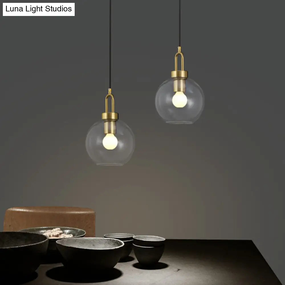 Simple Glass Sphere Pendant Light - 1 Head Brass Finish Dining Room Ceiling Lamp